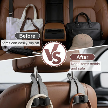 2 Pack Car Seat Back Double Hook, Headrest Hooks for Car, 2026 New Car Seat Back Organizer Storage Hook for Handbag, Purse, Coat Bags, and Accessories