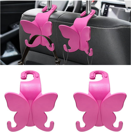 2 PCS Car Seat Headrest Hook, Butterfly Multipurpose Storage Hook Seat Back Purse Holder, Cute Butterfly Headrest Purse Hanger Interior Accessories for Car Truck SUV (Pink)