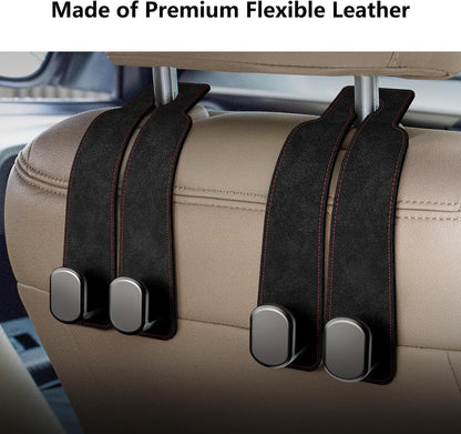 2 Pack Black Leather Car Headrest Hooks Purse Bag Storage Holders for Car Seats