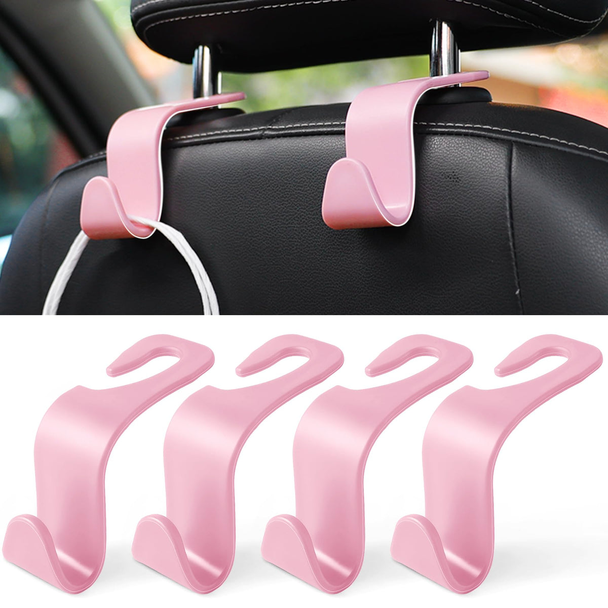 LivTee Car Seat Headrest Hook, Auto Seat Hook Hangers Storage Organizer Interior Accessories for Purse Coats Umbrellas Grocery Bags Handbag, 4-Pack