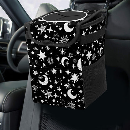Gothic Moon Stars Boho Car Trash Can with Lid - Collapsible Reusable Waterproof Car Garbage Bag - Organizer