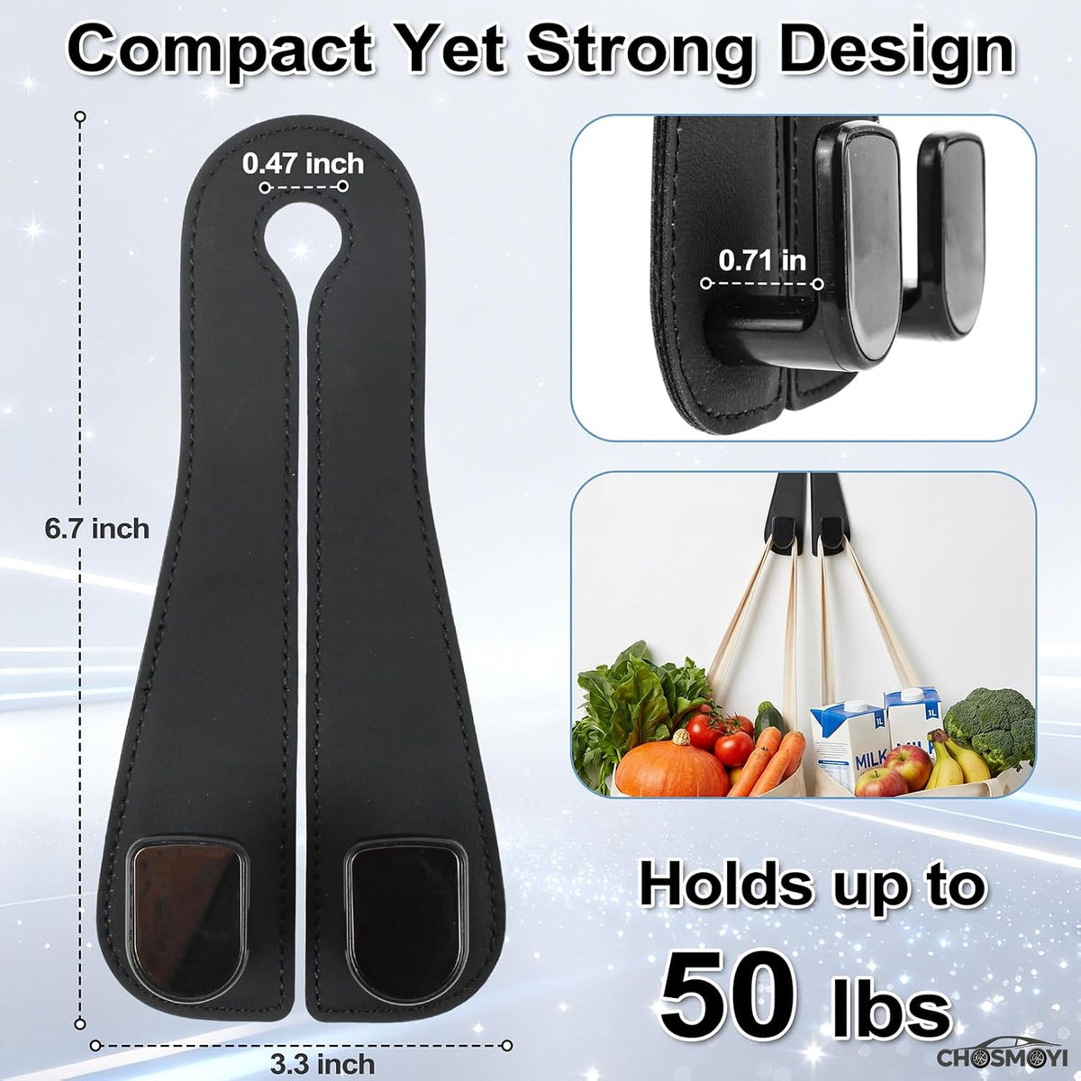 2 Pack Car Purse Hooks, Leather Car Headrest Hooks for Purses & Bags(Black)