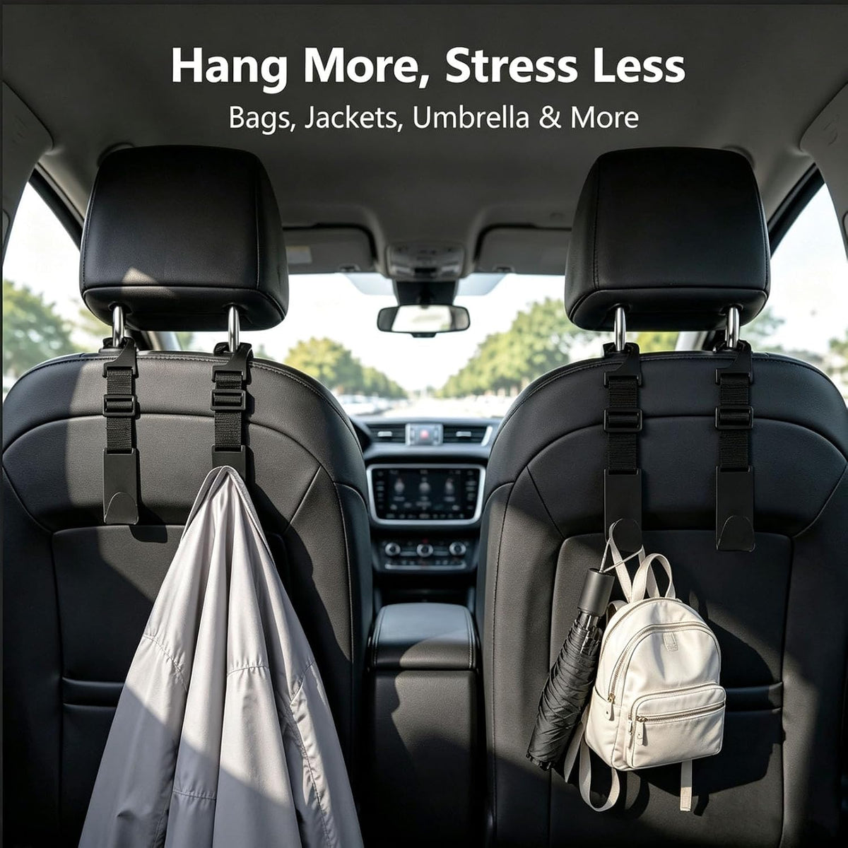4 Pack Headrest Hooks for Car, Adjustable Purse Hook, 110 LBS Heavy Duty, Vehicle Seat Back Organizer for Purses, Bags, Handbags, Easy Install ﻿(Black)