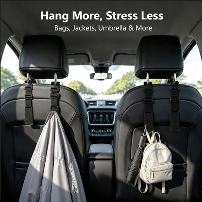 4 Pack Headrest Hooks for Car, Adjustable Purse Hook, 110 LBS Heavy Duty, Vehicle Seat Back Organizer for Purses, Bags, Handbags, Easy Install ﻿(Black)