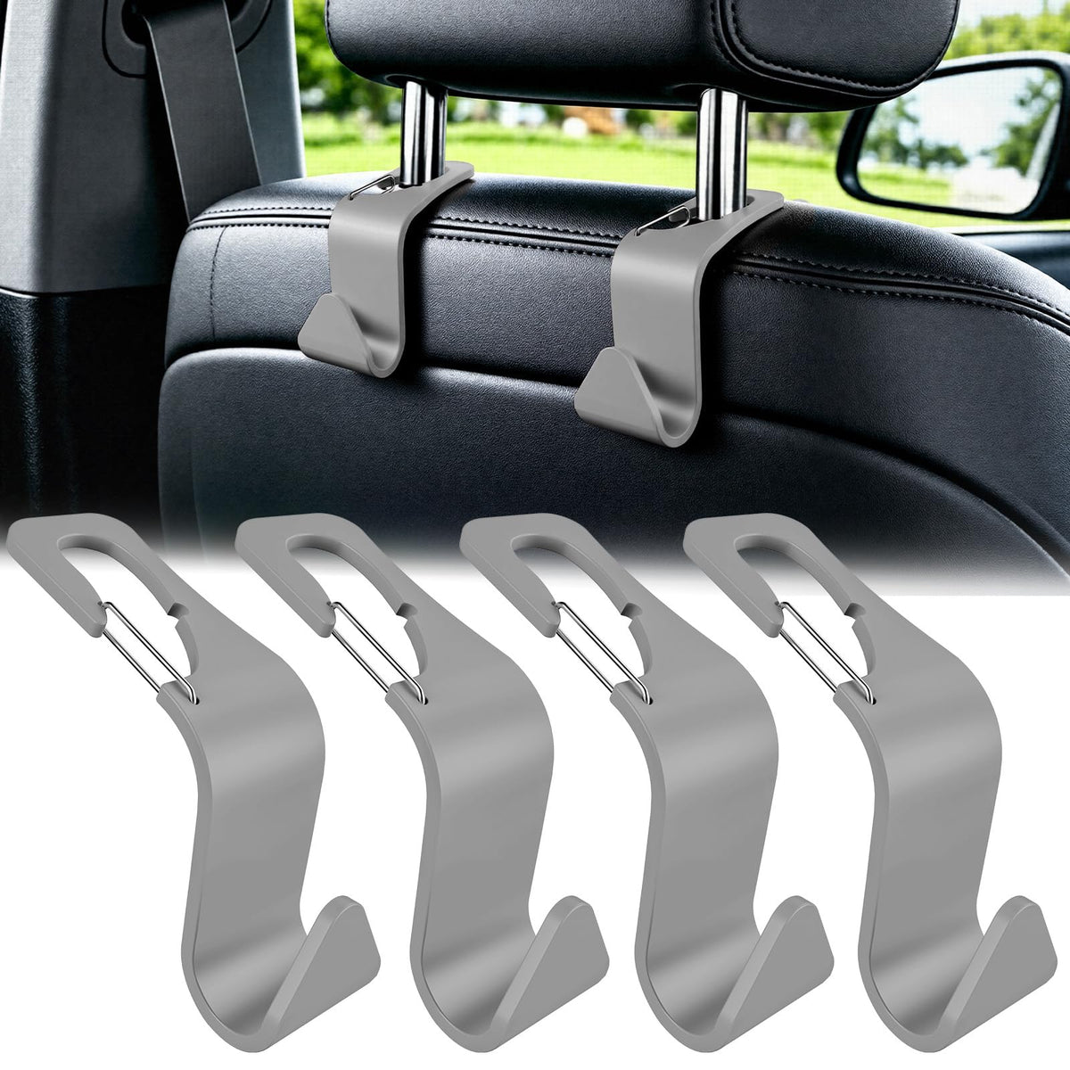 Car Seat Headrest Hook for Purses Bags Groceries,4 Pack Black