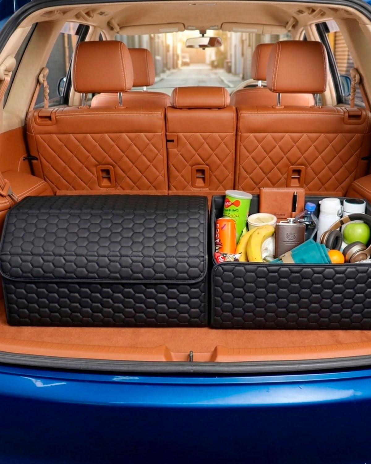 Owleys Foldable Trunk Organizer for Car Storage - Collapsible Auto Trunk Organizer With Lid - Trunk Organization (21.6 inch, Hexy)