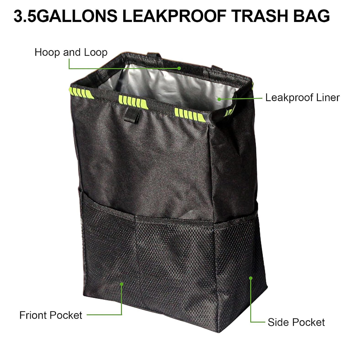 Car Trash Can, Car Trash Bag Hanging, 3.5 Gallons Ultra Large Capacity Organizer and Storage with Adjustable Straps, Leakproof Lining (Pack of 2)