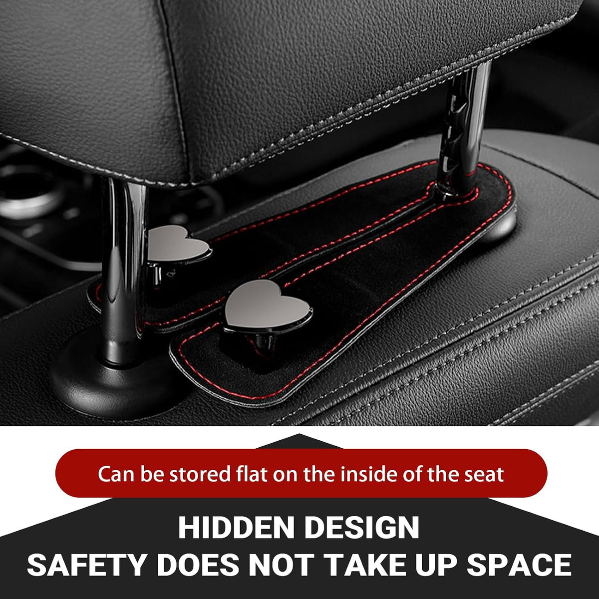 2 PCS Car Seat Headrest Hooks, Suede Cute Heart-shaped Metal Double-ended Purse Hook, Universal Rear Seat Car Kooks, Car Accessories for Women (Black)