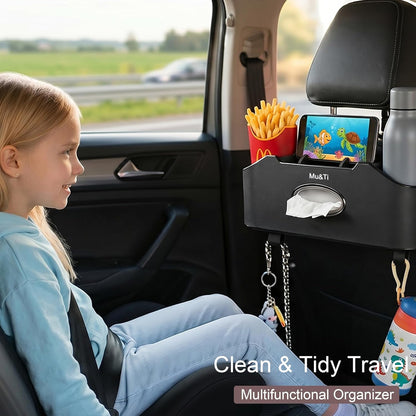 Back Seat Car Organizer with Cup Holders Tissue Box, Phone Stand and Hooks