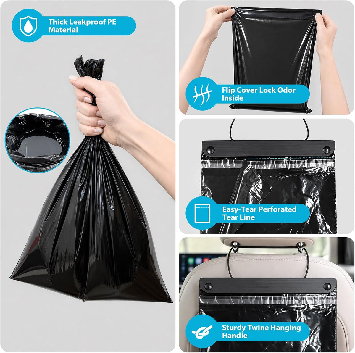 50 PCS Disposable Hanging Car Trash Bags, 2 Gallon Car Garbage Bags