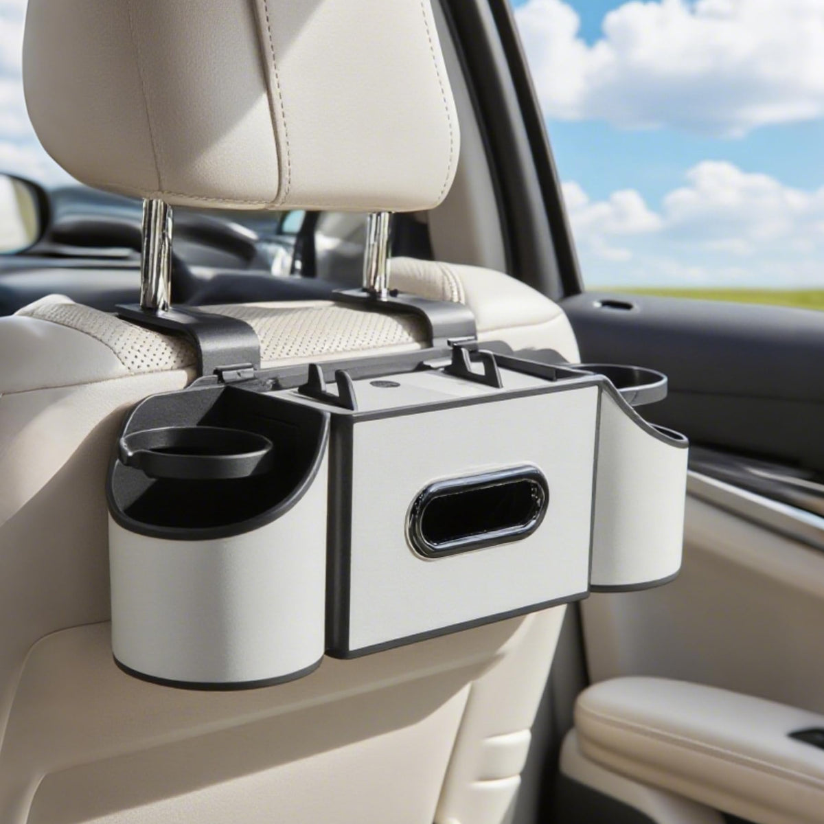 Back Seat Car Organizer,4 in 1 Multifunctional Car Back Seat Storage Box with Drink Cup Holder Tissue Box, for Hold Phone,Snacks, Drinks, Handbag