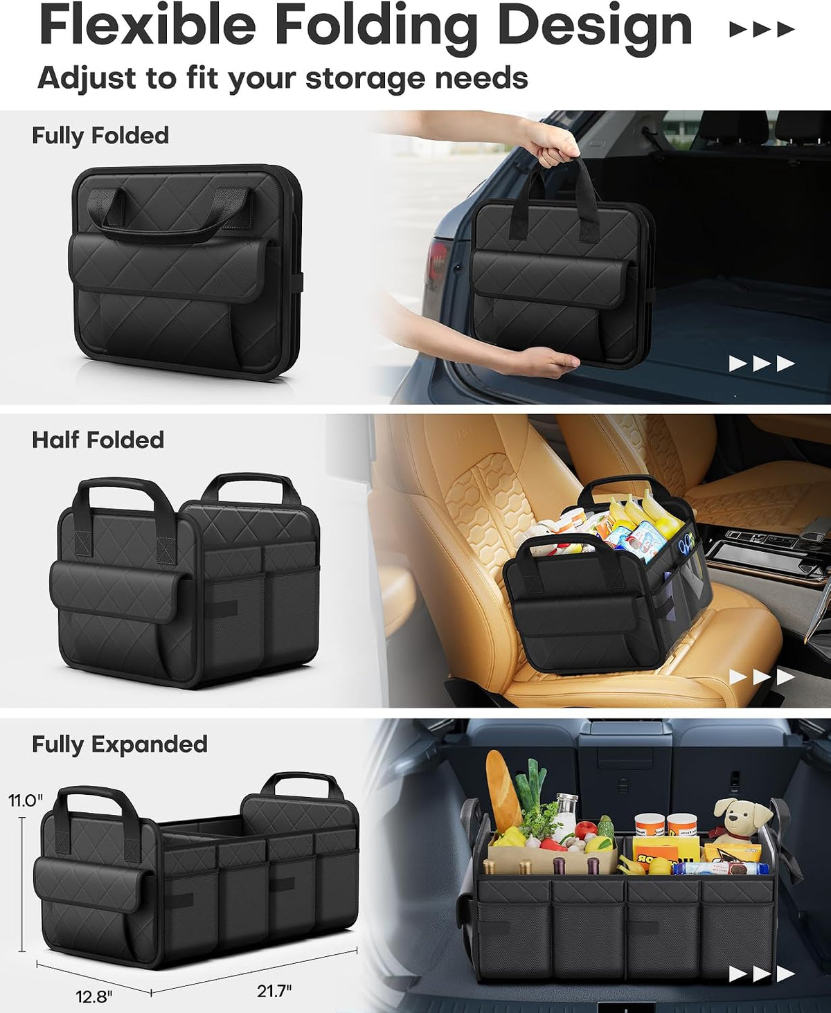 HOTOR Trunk Organizer for SUV – Foldable Car Organizers and Storage