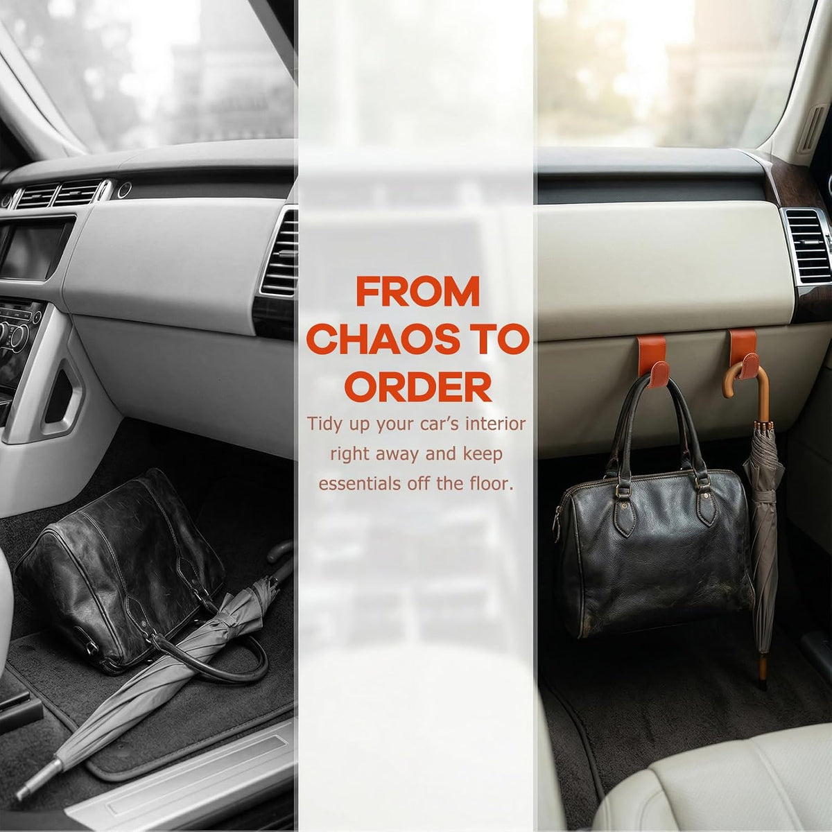 2 PCS Car Co-Pilot Glovebox Hook, Anti-Scratch Leather Passenger Seat Hanger Organizer, Multifunctional Vehicle Interior Seat Storage Hanger for SUVs Sedans Trucks (Orange)