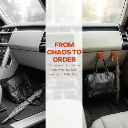 2 PCS Car Co-Pilot Glovebox Hook, Anti-Scratch Leather Passenger Seat Hanger Organizer, Multifunctional Vehicle Interior Seat Storage Hanger for SUVs Sedans Trucks (Orange)