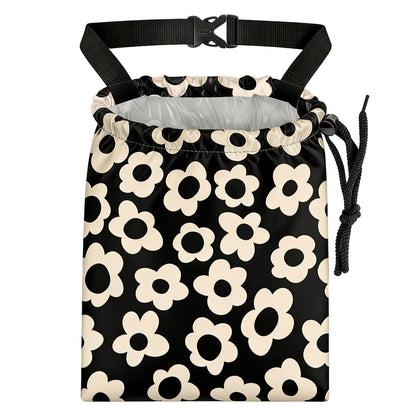 Black Flower Car Trash Bag - Waterproof Car Trash Bag Hanging Leakproof Car Garbage Bag - Washable Reusable Trash Bag for Car Interior Hanging Organizer Storage Vehicle Travelling Camping