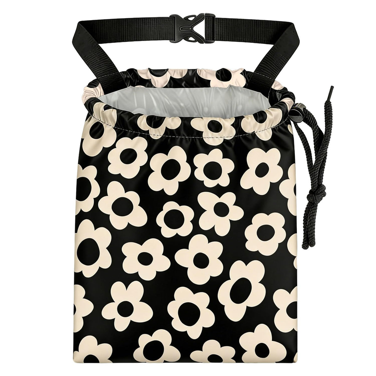 Black Flower Car Trash Bag - Waterproof Car Trash Bag Hanging Leakproof Car Garbage Bag - Washable Reusable Trash Bag for Car Interior Hanging Organizer Storage Vehicle Travelling Camping