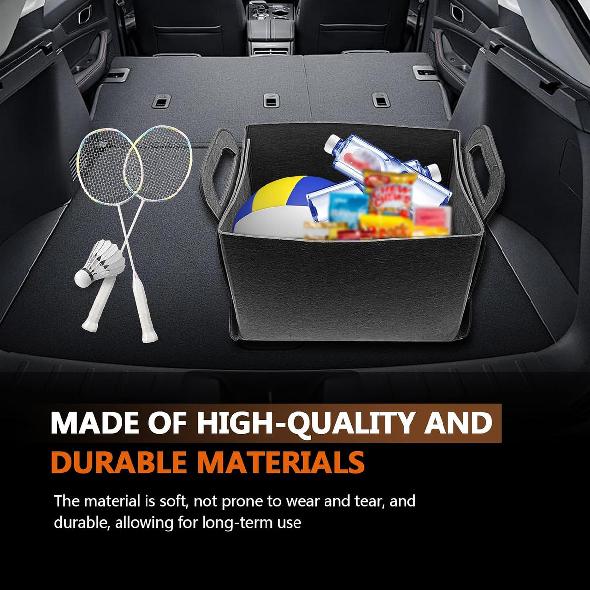 Felt Car Trunk Organizer, Foldable Vehicle Storage Box, Large Capacity Multi-Purpose Automotive Interior Accessories for Cars, SUV, Sedan, Truck (Dark Grey)