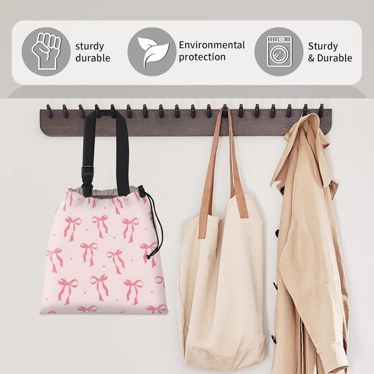 Car Trash Bag Large Hanging Can for Back of Seat, Cute Waterproof Car Garbage Bag for Vehicle, Travelling, Outdoor Cute Pink Bow