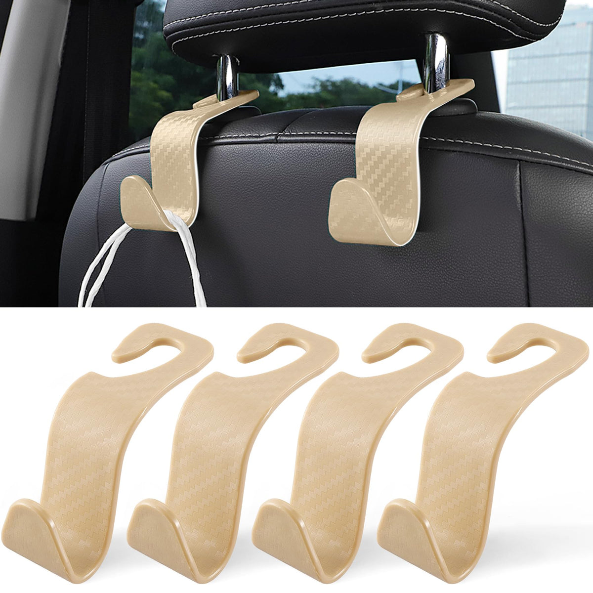 LivTee Car Seat Headrest Hook, Auto Seat Hook Hangers Storage Organizer Interior Accessories for Purse Coats Umbrellas Grocery Bags Handbag, 4-Pack