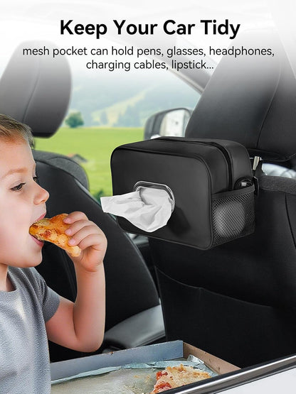 Multi-Functional Car Tissue Holder with ‌2 Storage Nets, Tissue Box Cover