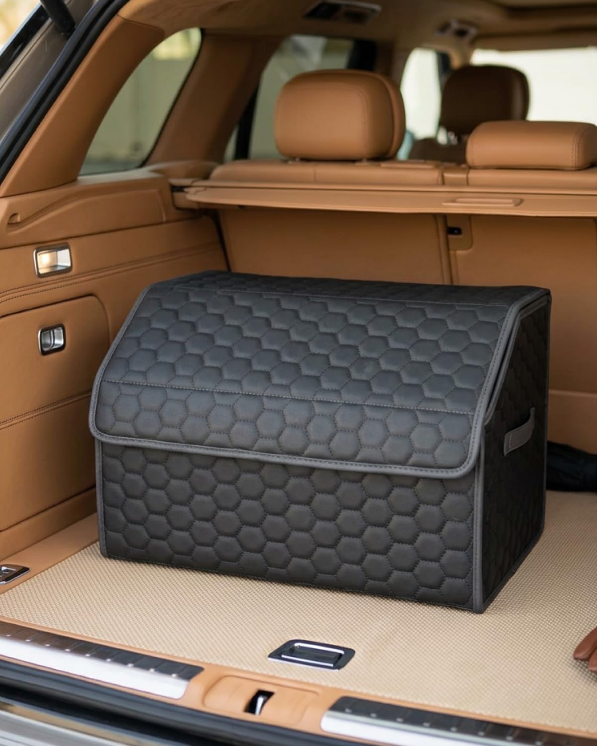 Owleys Foldable Trunk Organizer for Car Storage - Collapsible Auto Trunk Organizer With Lid - Trunk Organization (21.6 inch, Hexy)