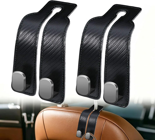 Universial Hooks for Car Seat Headrest, 2Packs Headrest Hooks for Car, Organizer for Purses and Bags, Vehicle Seat Storage Hooks, Essential for Car Travel, Space-Saving, Durable Leather