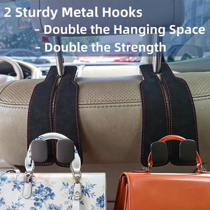 GoldenLife Headrest Hooks for Car, 2 Pack Premium Car Bag Hooks | Secure Heavy-Duty, Elegant & Universal Fit Car Hooks for Purses Handbags Grocery & Backpacks (Black)