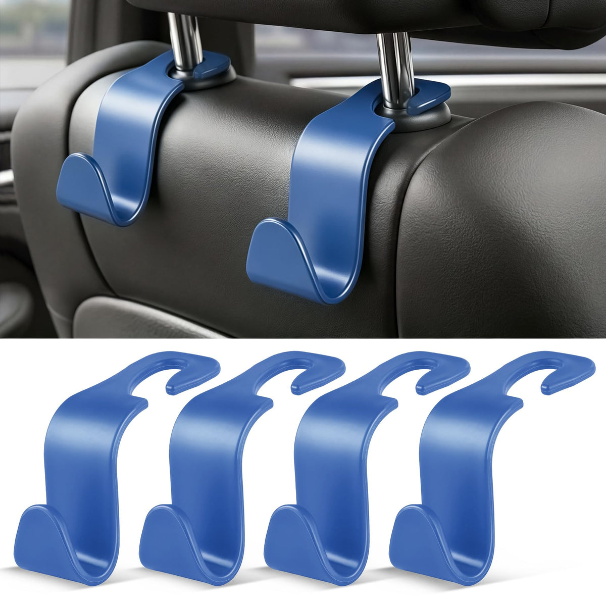 SINGARO Universal 4 Pack Car Seat Headrest Purse Hook, Carbon Fiber Back Seat Hook Storage Organizer Hanger for Purse Handbag Coat, Car Interior Accessories(Black)