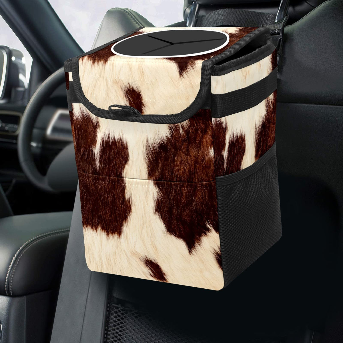 Gothic Moon Stars Boho Car Trash Can with Lid - Collapsible Reusable Waterproof Car Garbage Bag - Organizer