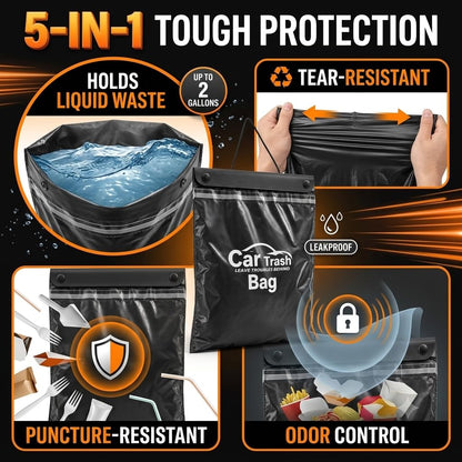 50 Count Recycled Disposable Car Trash Bags Hanging Leakproof Garbage Bags 2 Gallon Heavy Duty Alternative to Bulky Car Trash Can Leakproof Smellproof Stick-On for Car SUV Truck Travel