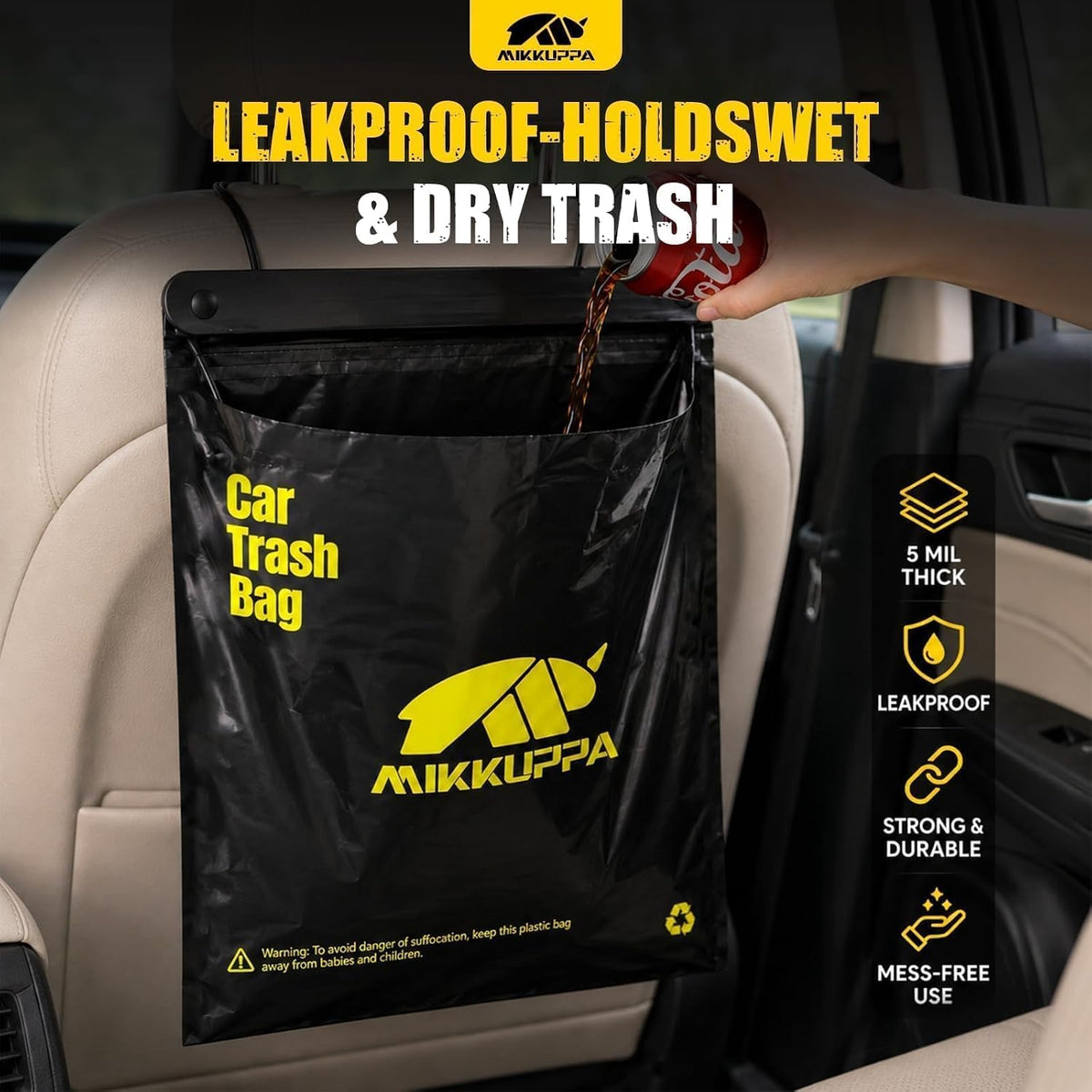 MIKKUPPA Disposable Car Trash Bags - 50 Count Hanging Trash Bag