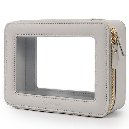 Aveniee Clear Makeup Bag Organizer, Travel Toiletry Bag Cosmetic Case for Women, Make Up Skincare Pouch Car Organizer Bag with Zippers for Essentials,White,Medium Classic