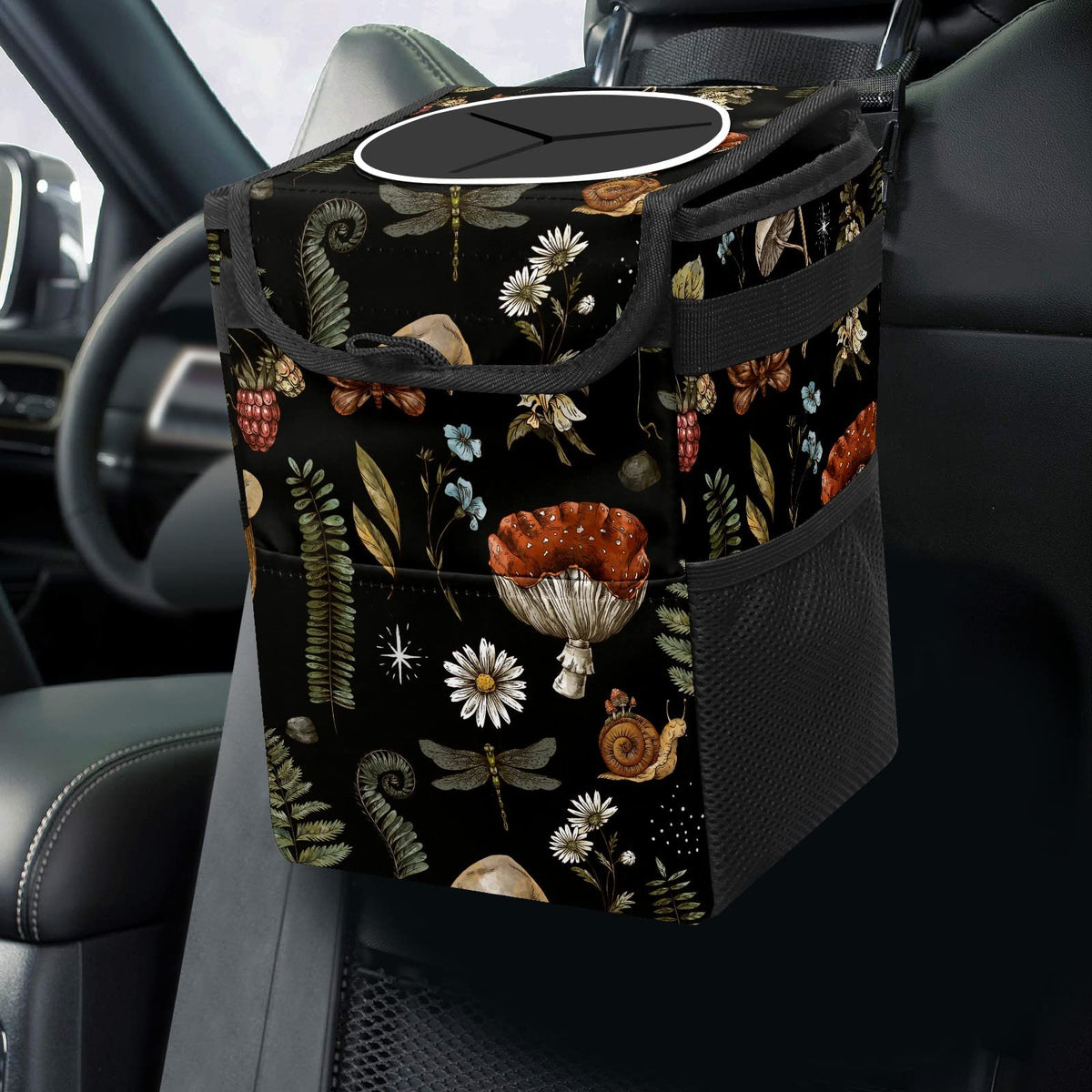 Gothic Moon Stars Boho Car Trash Can with Lid - Collapsible Reusable Waterproof Car Garbage Bag - Organizer