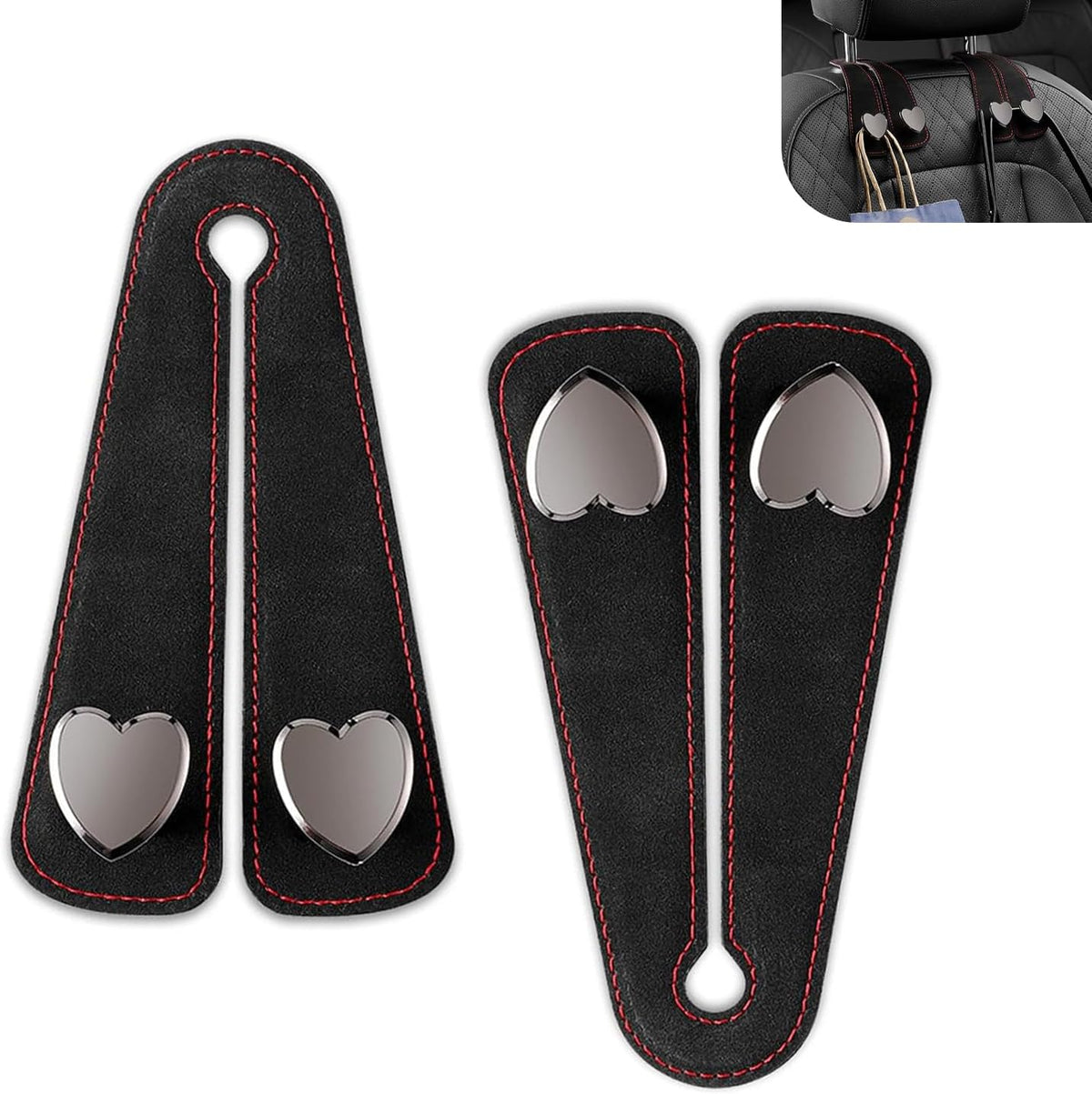 2 PCS Car Purse Hook, Cute Headrest Hooks, Seat Back Storage Holder, for Umbrellas Wallets Support, Multifunctiona Car Accessories (Black)