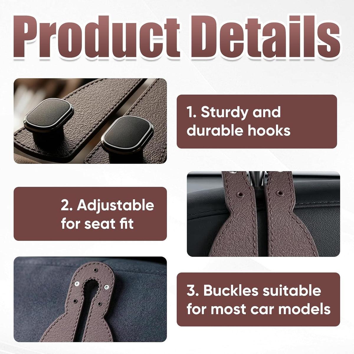 2 Pack Car Seat Back Double Hook, Headrest Hooks for Car, 2026 New Car Seat Back Organizer Storage Hook for Handbag, Purse, Coat Bags, and Accessories