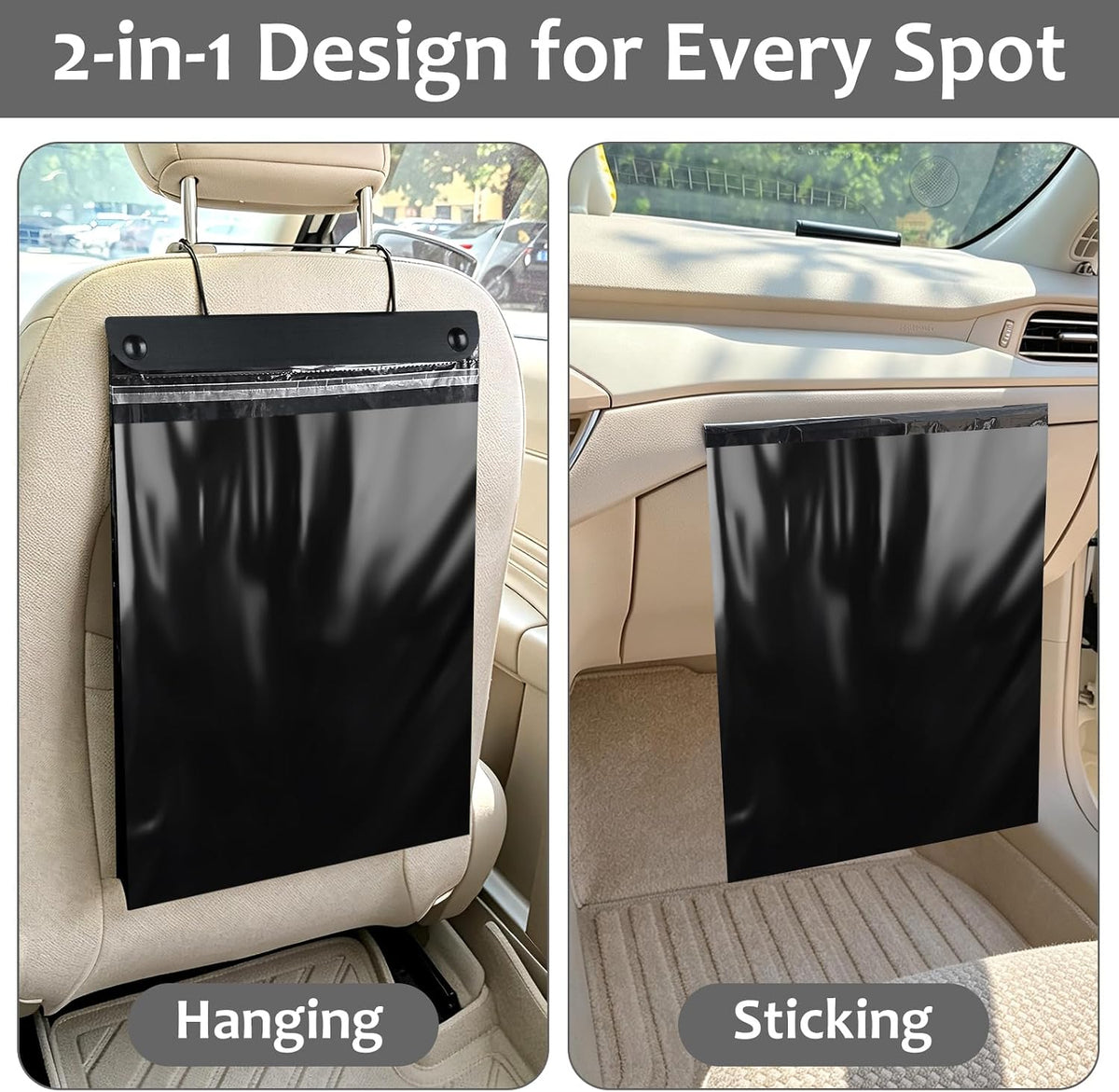 Accmor Hanging Car Trash Bags, 30 Count Disposable Garbage Bags, 2 Gallon Large Capacity Headrest Waist Bin for Sedan, SUV, Truck, RV, Easy Tear Roll, Easy Stick-On, Leak-proof