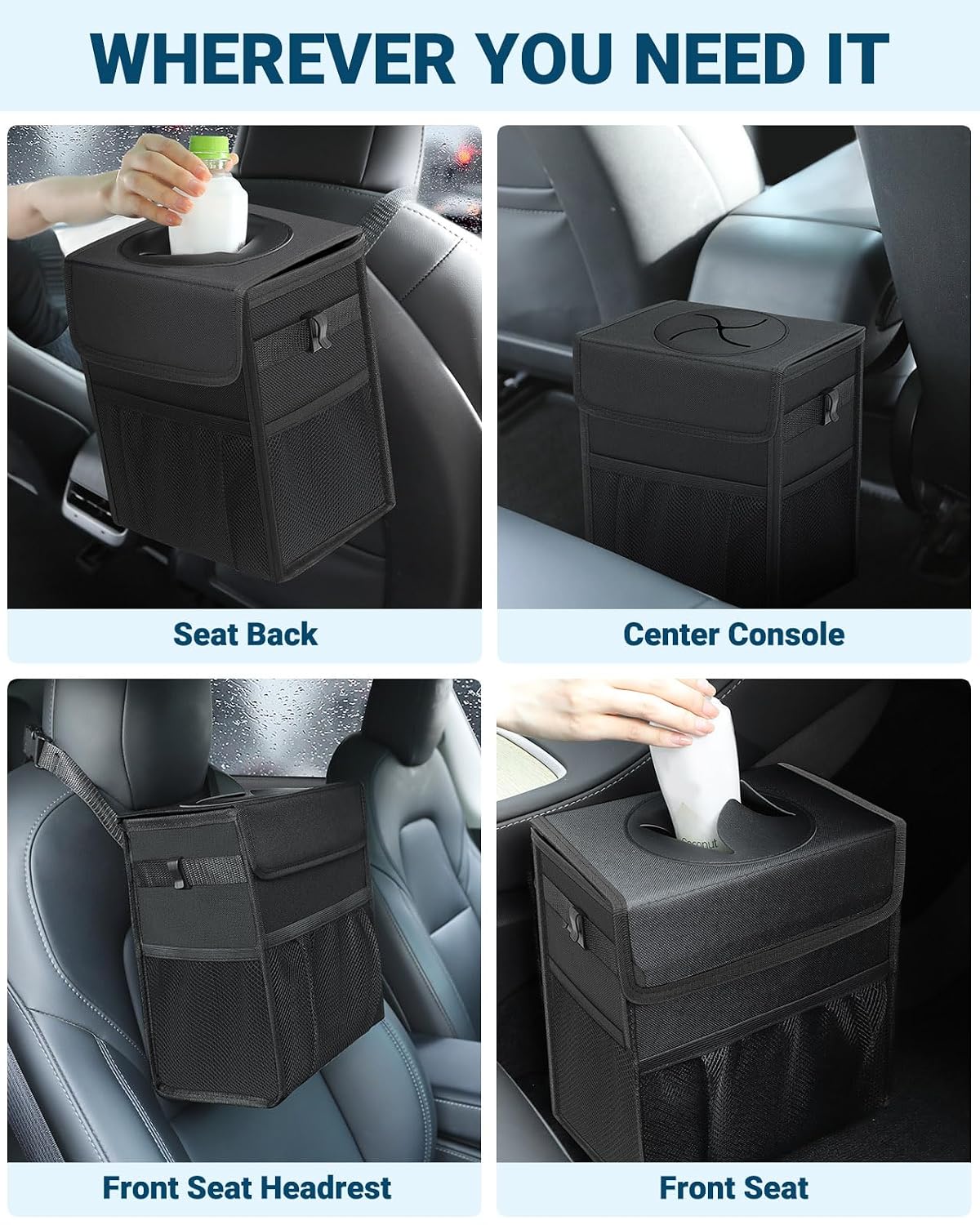 Capolo Car Trash Can with Lid, Leakproof Car Garbage Can Car Trash Bag
