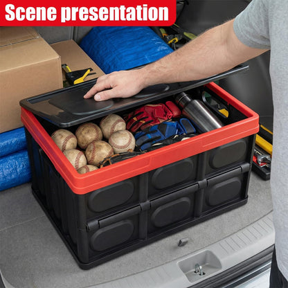 YoRise Car Trunk Organizer, Plastic Waterproof Foldable Car Cargo Storage Box with Lid, Universal Portable Automotive Tool Container Accessories for SUV Truck Sedan (Black)