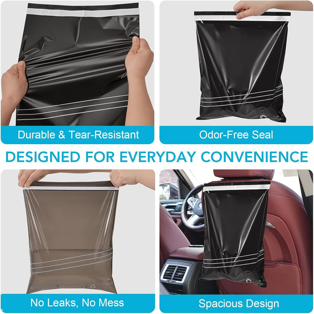 50 Pcs Disposable Car Trash Bags – Leakproof & Odor Seal - 2 Gallon Alternative to Car Trash Can – Hanging from Headrest/Easy Stick-On Trash Can for Car, Truck, SUV, RV, Travel & Ride-Share
