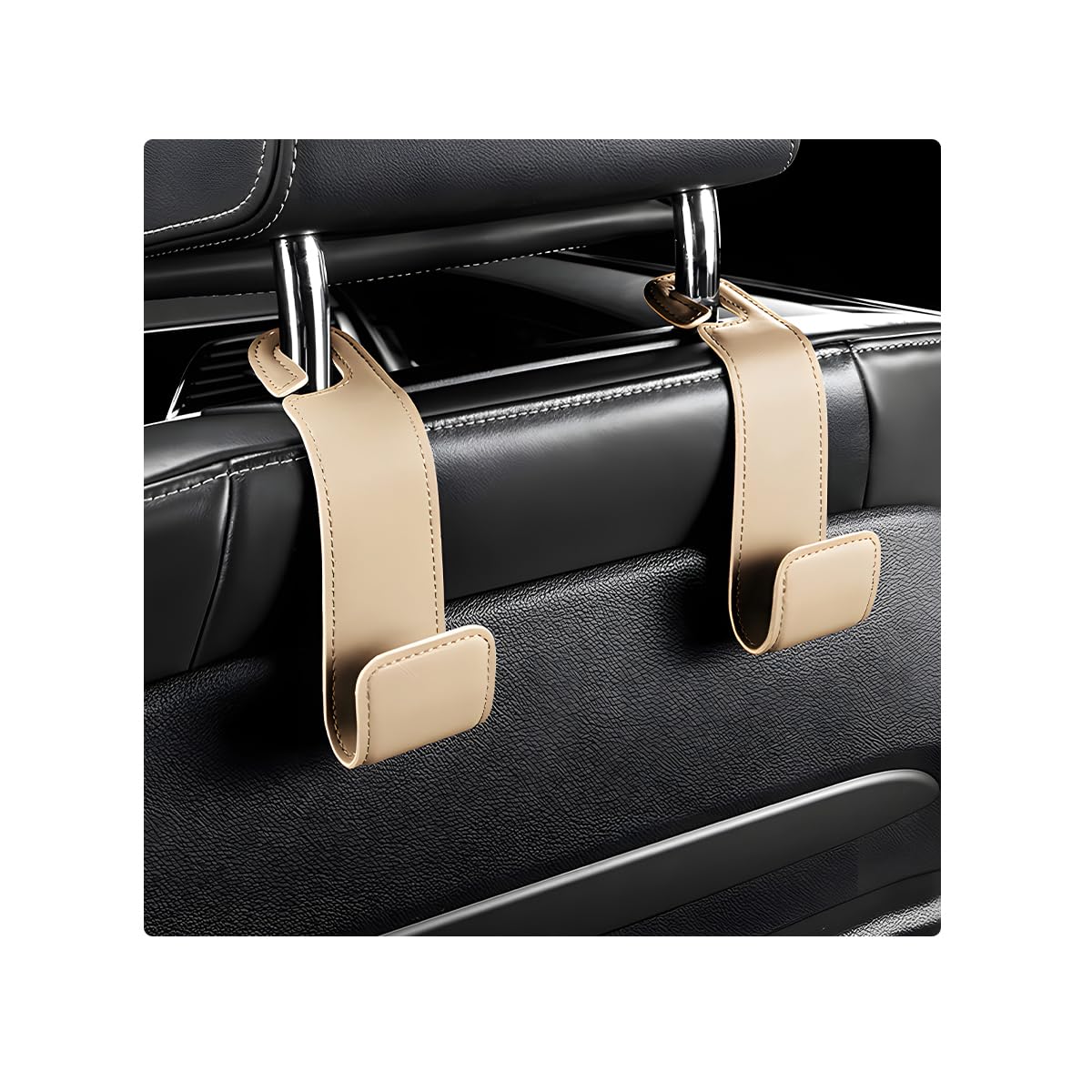 2 PCS Car Seat Headrest Hooks, Microfiber Leather Hanger Holder Hook for Hanging Purse and Bag, Universal Vehicle Back Seat Organizer Hook for Grocery Bag Handbag Coat (Black)