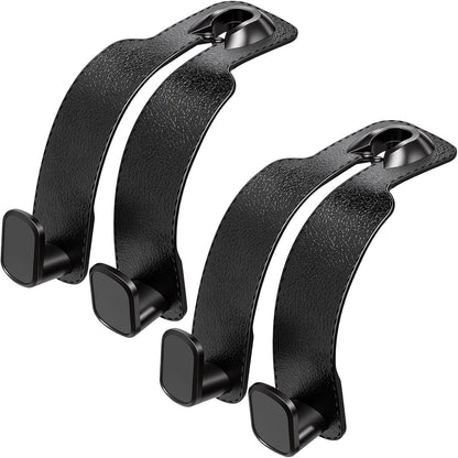 TENOC Car Seat Headrest Hooks, Multifunctional Leather Car Seat Back Organizer Hooks, Heavy Duty Car Interior Storage Accessories for Shopping Bags, Groceries, Clothes, Handbags