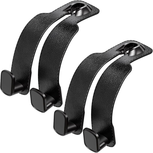 TENOC Car Seat Headrest Hooks, Multifunctional Leather Car Seat Back Organizer Hooks, Heavy Duty Car Interior Storage Accessories for Shopping Bags, Groceries, Clothes, Handbags