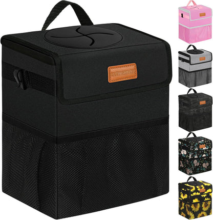 ELONGRIVER Leak Proof Car Trash Can with Lid Black