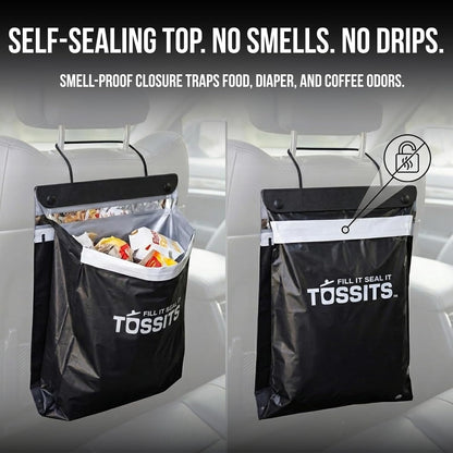 Tossits Hanging Car Trash & Garbage Bags, Disposable, Black 7 Count