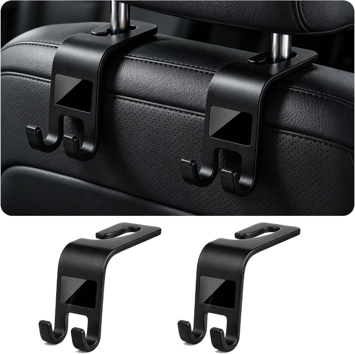 ZSDY Car Seat Headrest Hooks Heavy Duty Vehicle Back Seat Storage Organizer Hanger for Purse Grocery Bags Coat Universal Car Interior Accessories 2 Pack, Black