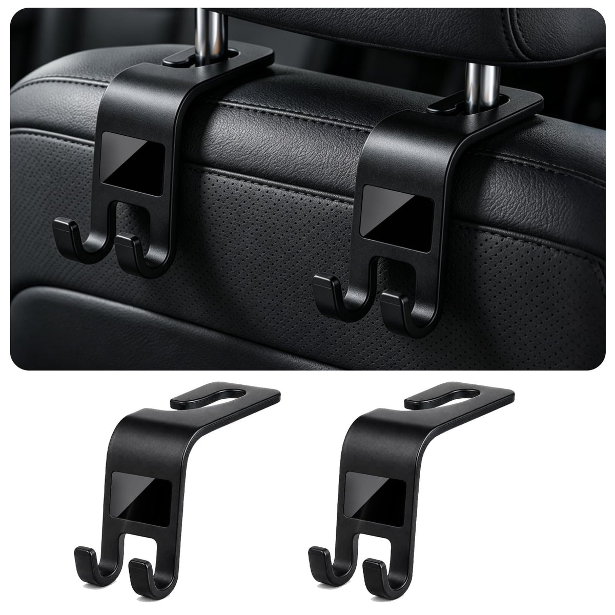 ZSDY Car Seat Headrest Hooks Heavy Duty Vehicle Back Seat Storage Organizer Hanger for Purse Grocery Bags Coat Universal Car Interior Accessories 2 Pack, Black