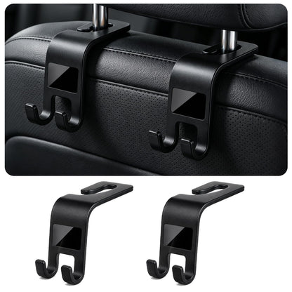 ZSDY Car Seat Headrest Hooks Heavy Duty Vehicle Back Seat Storage Organizer Hanger for Purse Grocery Bags Coat Universal Car Interior Accessories 2 Pack, Black