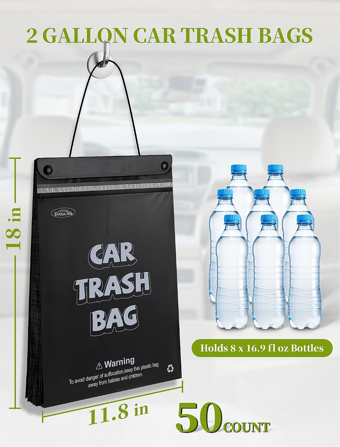 EVOULTES 50 Count Disposable Car Trash Bags, Hanging Trash Bag
