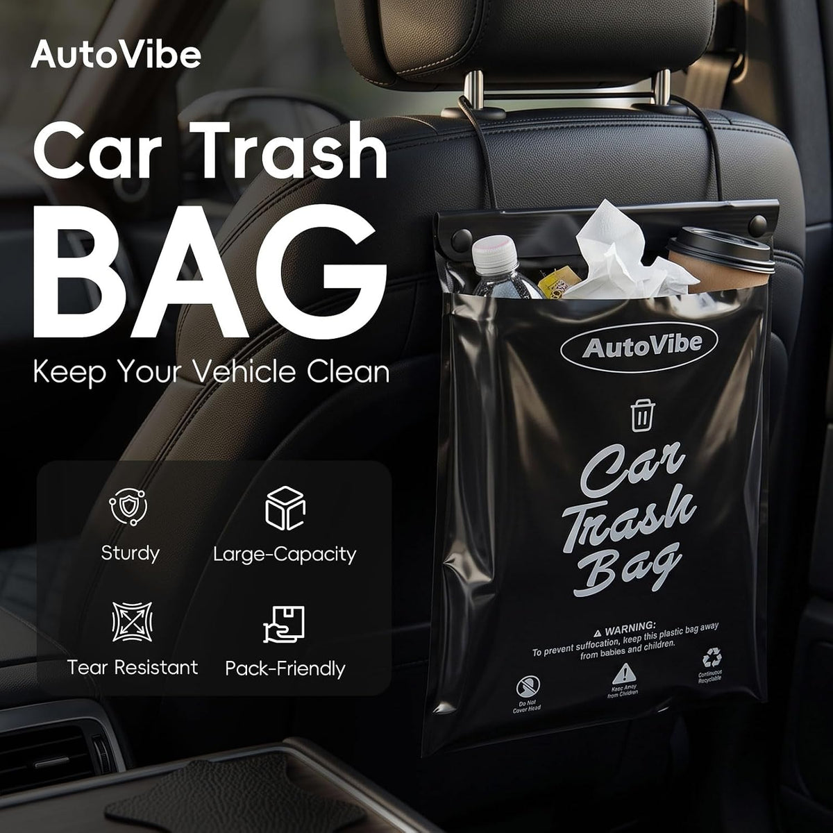 50 Count Hanging Recycled Disposable Car Trash Bags Pack-Friendly
