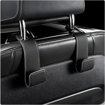 2 PCS Car Seat Headrest Hooks, Microfiber Leather Hanger Holder Hook for Hanging Purse and Bag, Universal Vehicle Back Seat Organizer Hook for Grocery Bag Handbag Coat (Black)
